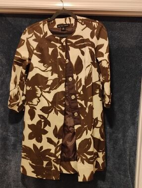 New York & Company Cream and Brown Floral Pea Coat